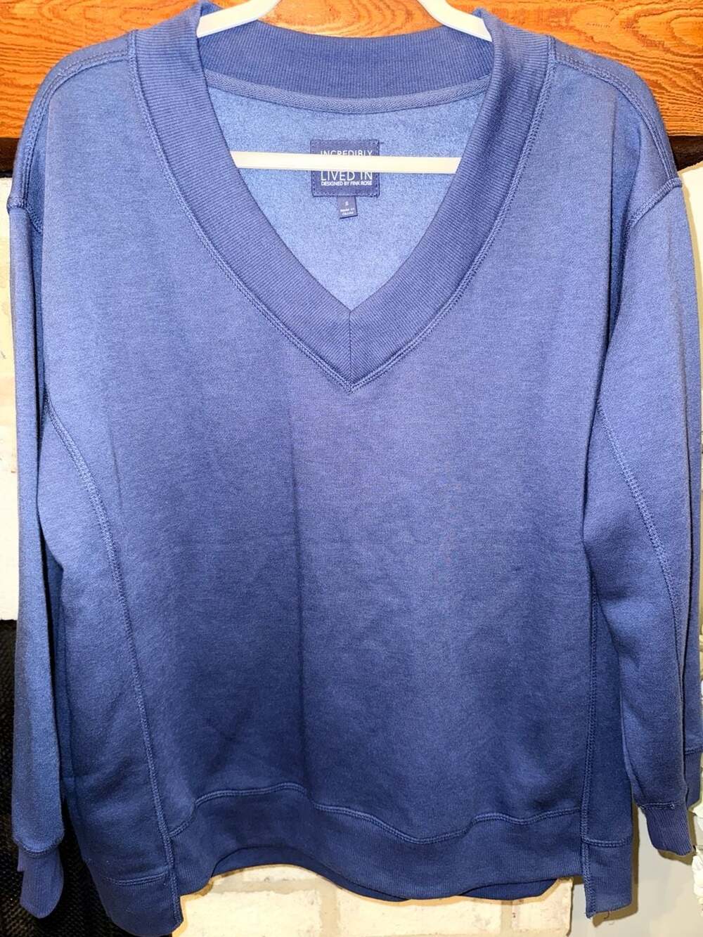 Pink Rose Incredibly Soft & Lived In Blue V-Neck Sweatshirt